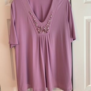 Susan Graver short sleeve blouse with stones .